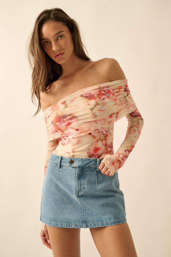 Always Rosy Floral Mesh Off-Shoulder Bodysuit - ShopPromesa
