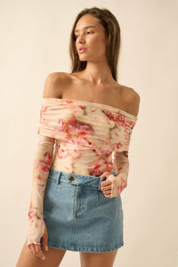 Always Rosy Floral Mesh Off-Shoulder Bodysuit - ShopPromesa