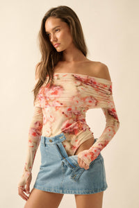 Always Rosy Floral Mesh Off-Shoulder Bodysuit - ShopPromesa