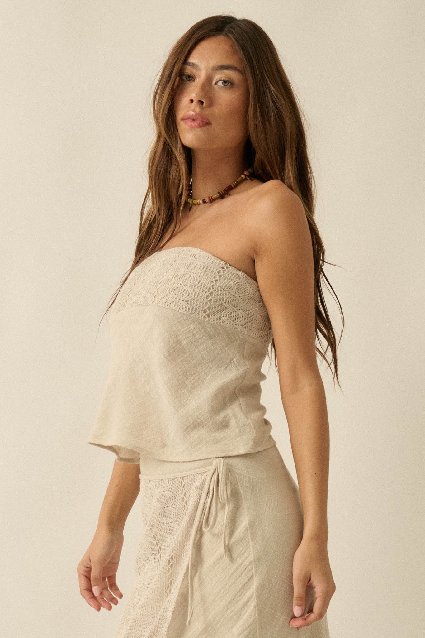 Easy Going Cotton Gauze and Lace Strapless Top - ShopPromesa
