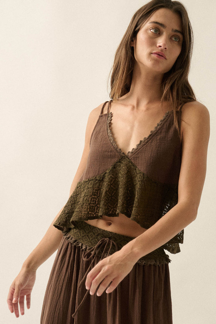 Free Falling Cotton and Lace Babydoll Cami Top - ShopPromesa