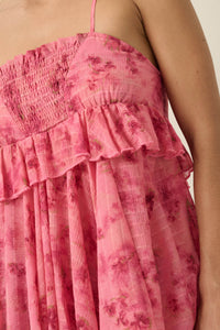 Full Bloom Striped Floral Chiffon Babydoll Cami Top - ShopPromesa