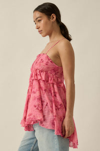 Full Bloom Striped Floral Chiffon Babydoll Cami Top - ShopPromesa