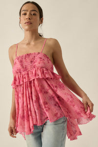 Full Bloom Striped Floral Chiffon Babydoll Cami Top - ShopPromesa