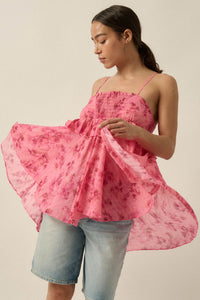 Full Bloom Striped Floral Chiffon Babydoll Cami Top - ShopPromesa