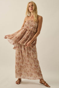 Full Bloom Striped Floral Chiffon Babydoll Cami Top - ShopPromesa