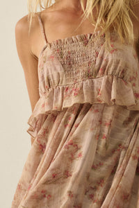 Full Bloom Striped Floral Chiffon Babydoll Cami Top - ShopPromesa
