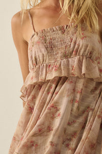 Full Bloom Striped Floral Chiffon Babydoll Cami Top - ShopPromesa