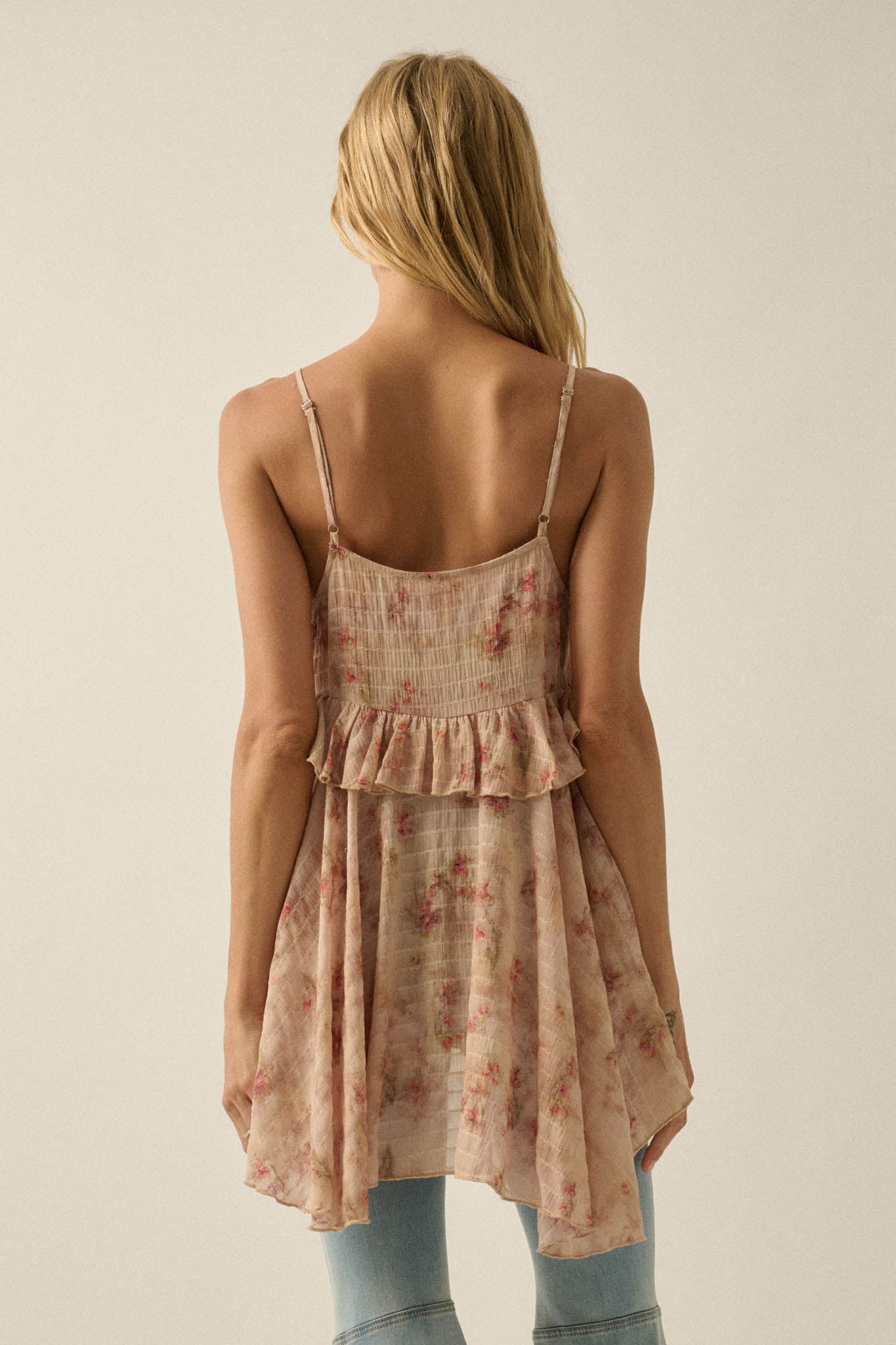 Full Bloom Striped Floral Chiffon Babydoll Cami Top - ShopPromesa