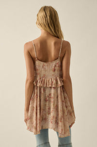 Full Bloom Striped Floral Chiffon Babydoll Cami Top - ShopPromesa