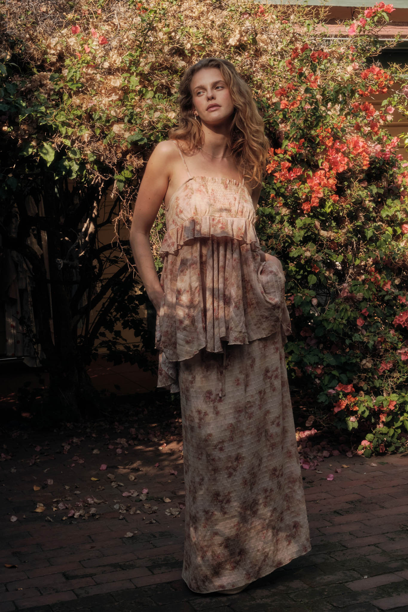 Full Bloom Striped Floral Chiffon Babydoll Cami Top - ShopPromesa