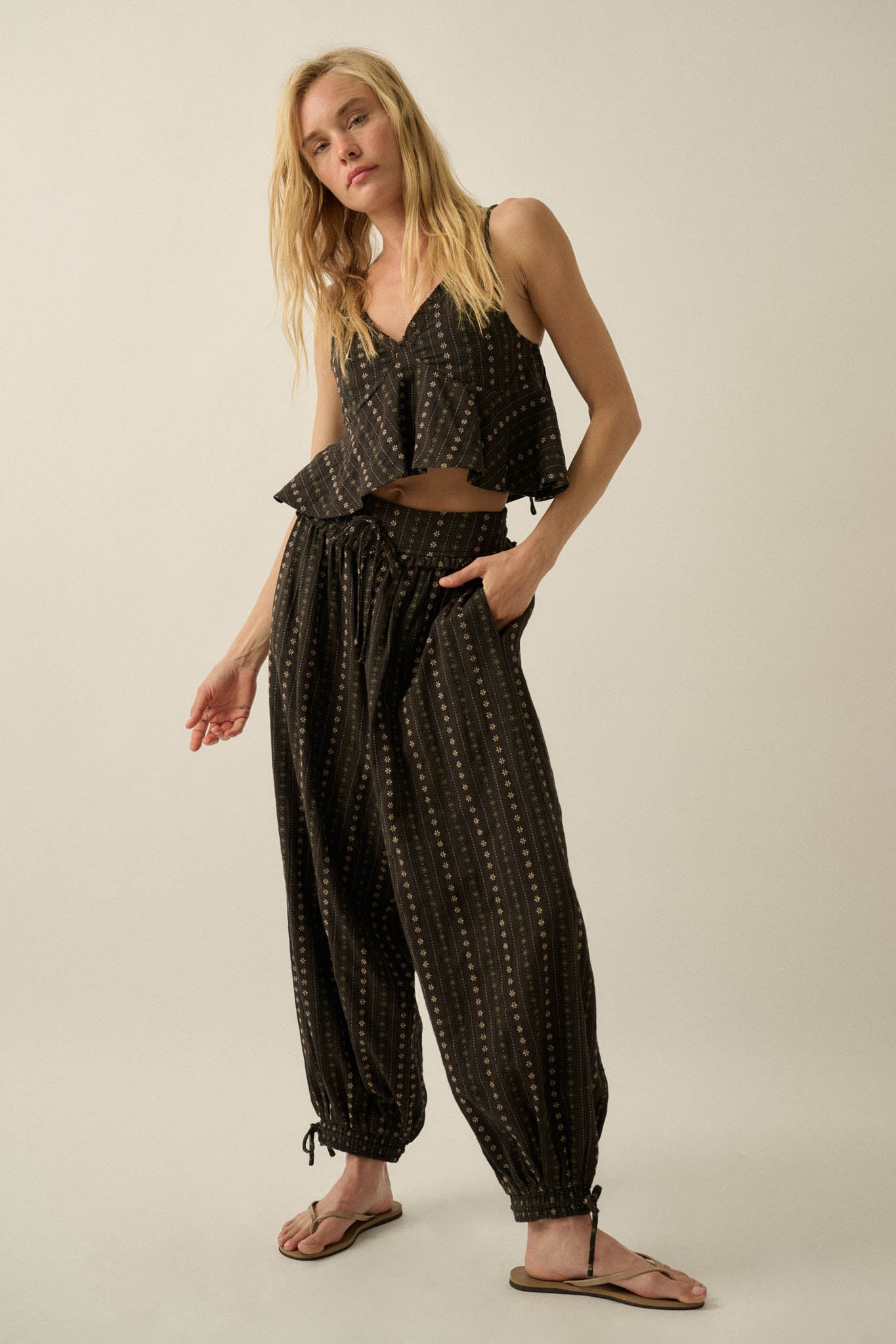 Market Day Floral-Stripe Cotton Babydoll Cami Top - ShopPromesa