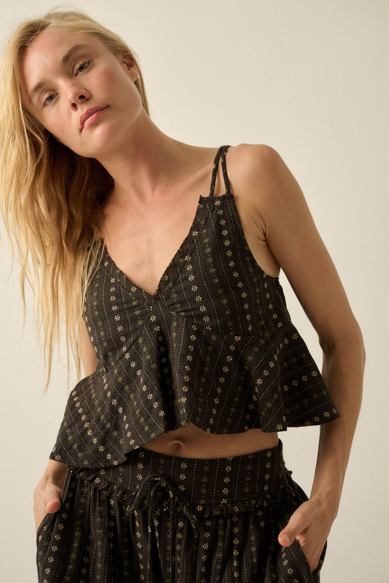 Market Day Floral-Stripe Cotton Babydoll Cami Top - ShopPromesa