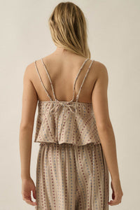 Market Day Floral-Stripe Cotton Babydoll Cami Top - ShopPromesa