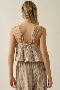 Market Day Floral-Stripe Cotton Babydoll Cami Top - ShopPromesa