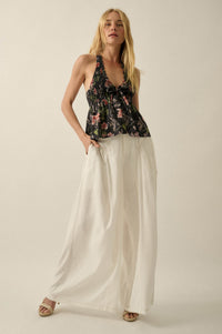 Bouquet in Bloom Floral Smocked Peplum Halter Top - ShopPromesa