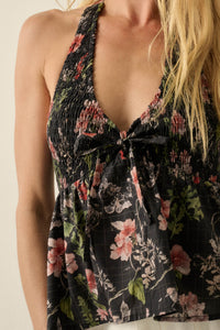 Bouquet in Bloom Floral Smocked Peplum Halter Top - ShopPromesa