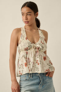 Bouquet in Bloom Floral Smocked Peplum Halter Top - ShopPromesa