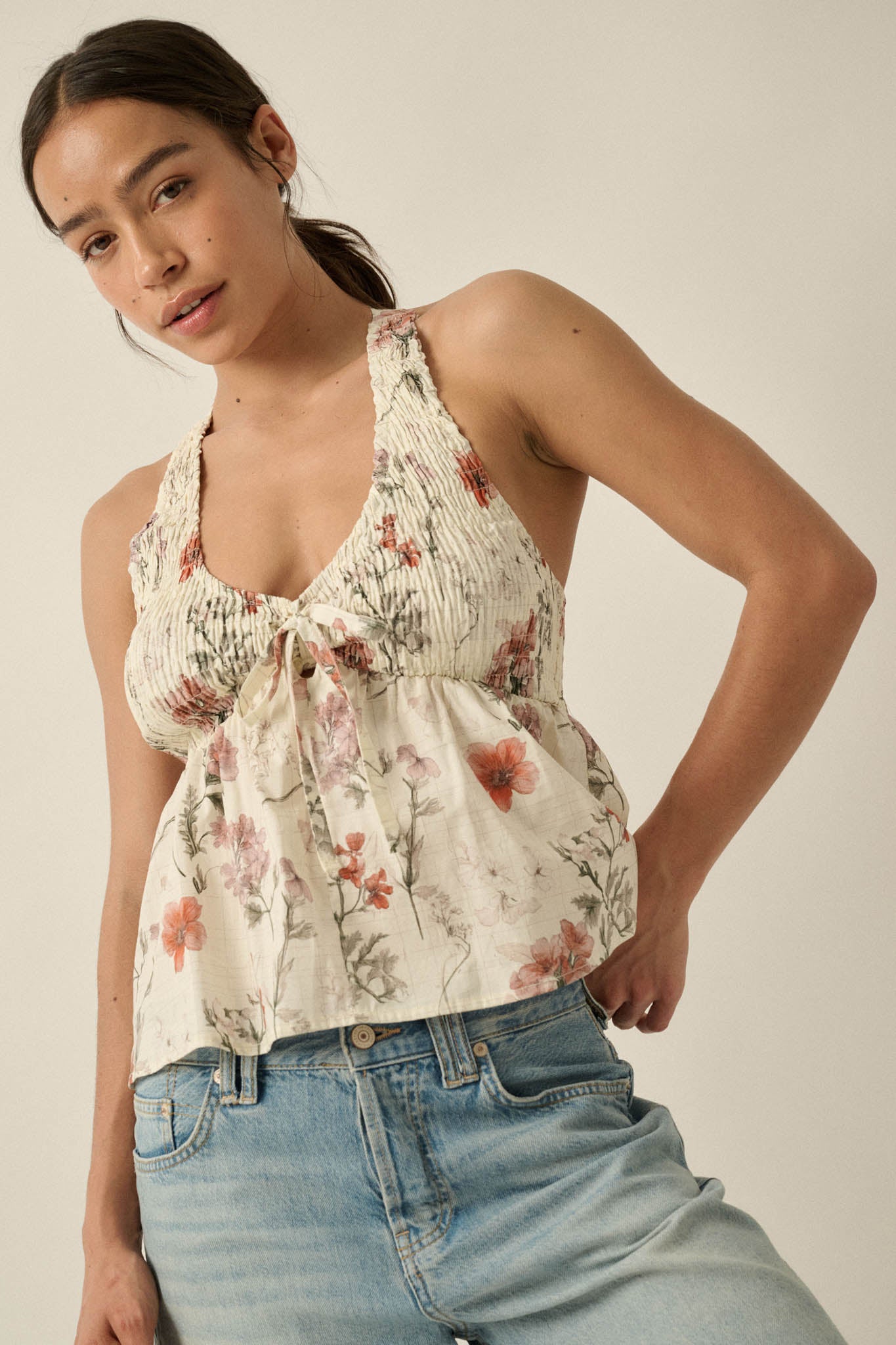 Bouquet in Bloom Floral Smocked Peplum Halter Top - ShopPromesa