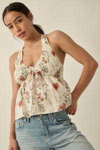 Bouquet in Bloom Floral Smocked Peplum Halter Top - ShopPromesa