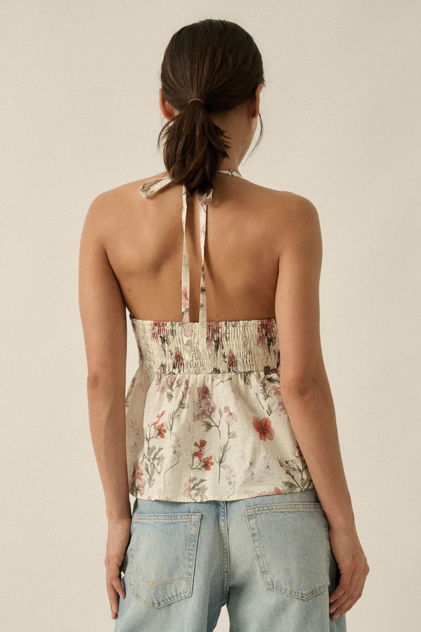 Bouquet in Bloom Floral Smocked Peplum Halter Top - ShopPromesa
