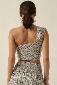 Get Lost Abstract-Print One-Shoulder Bandeau Top - ShopPromesa