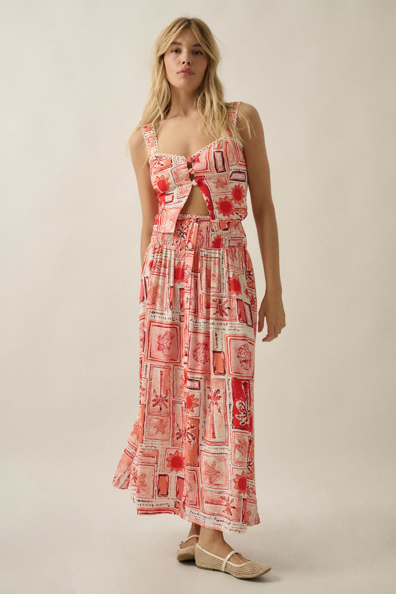 Paradise City Tropical-Print Button Tank Top - ShopPromesa