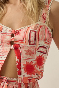 Paradise City Tropical-Print Button Tank Top - ShopPromesa