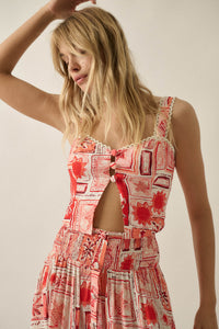 Paradise City Tropical-Print Button Tank Top - ShopPromesa