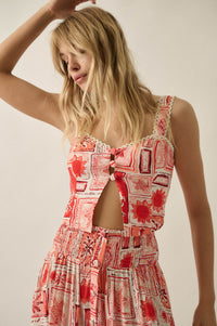 Paradise City Tropical-Print Button Tank Top - ShopPromesa
