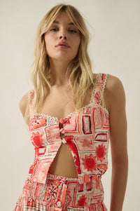 Paradise City Tropical-Print Button Tank Top - ShopPromesa