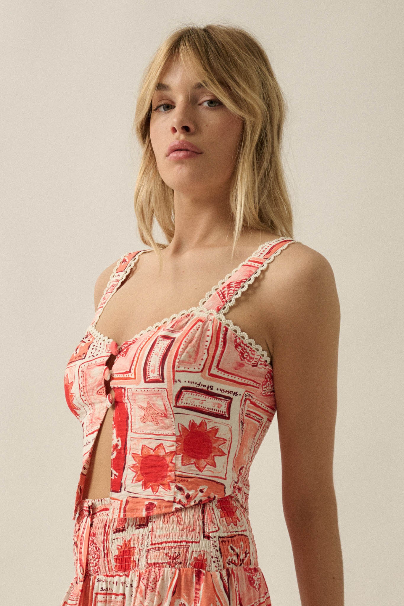 Paradise City Tropical-Print Button Tank Top - ShopPromesa