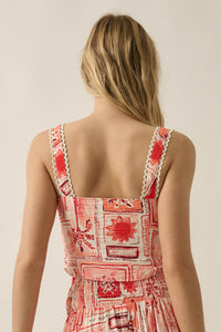 Paradise City Tropical-Print Button Tank Top - ShopPromesa