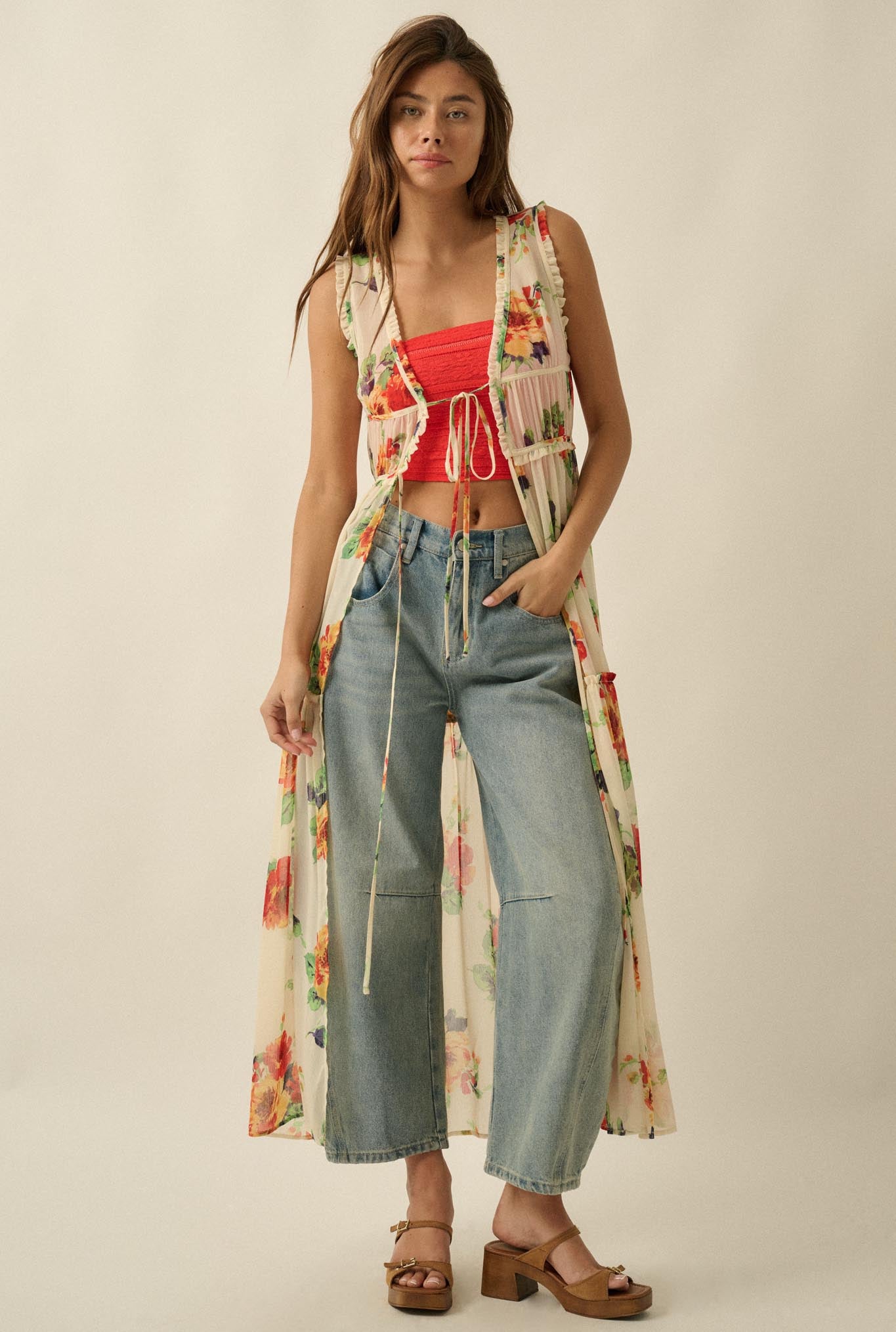 Enchanted Meadow Floral Chiffon Tie-Front Maxi Top - ShopPromesa
