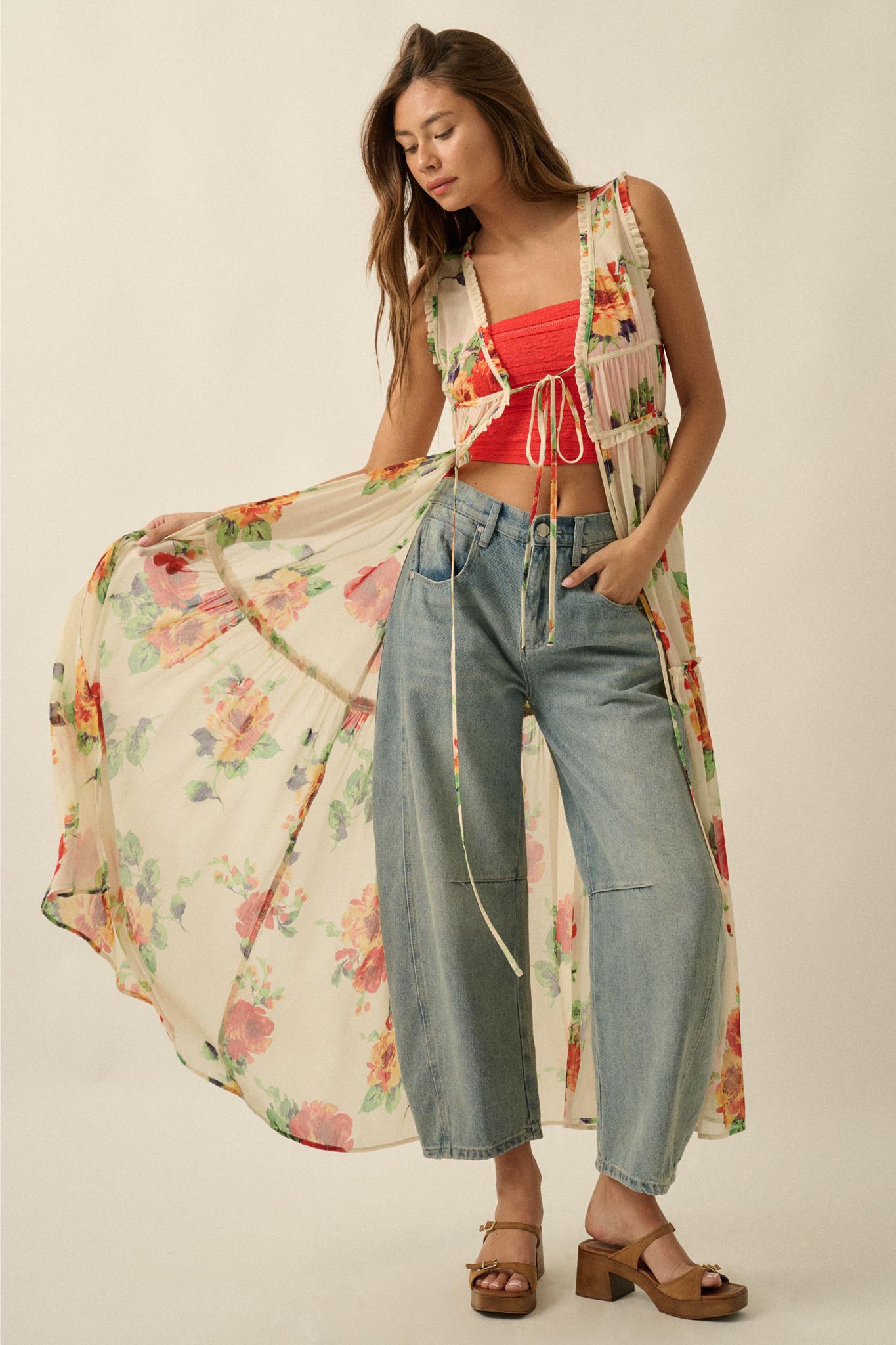 Enchanted Meadow Floral Chiffon Tie-Front Maxi Top - ShopPromesa