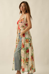 Enchanted Meadow Floral Chiffon Tie-Front Maxi Top - ShopPromesa