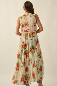 Enchanted Meadow Floral Chiffon Tie-Front Maxi Top - ShopPromesa