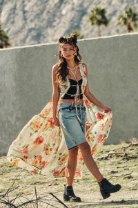 Enchanted Meadow Floral Chiffon Tie-Front Maxi Top - ShopPromesa