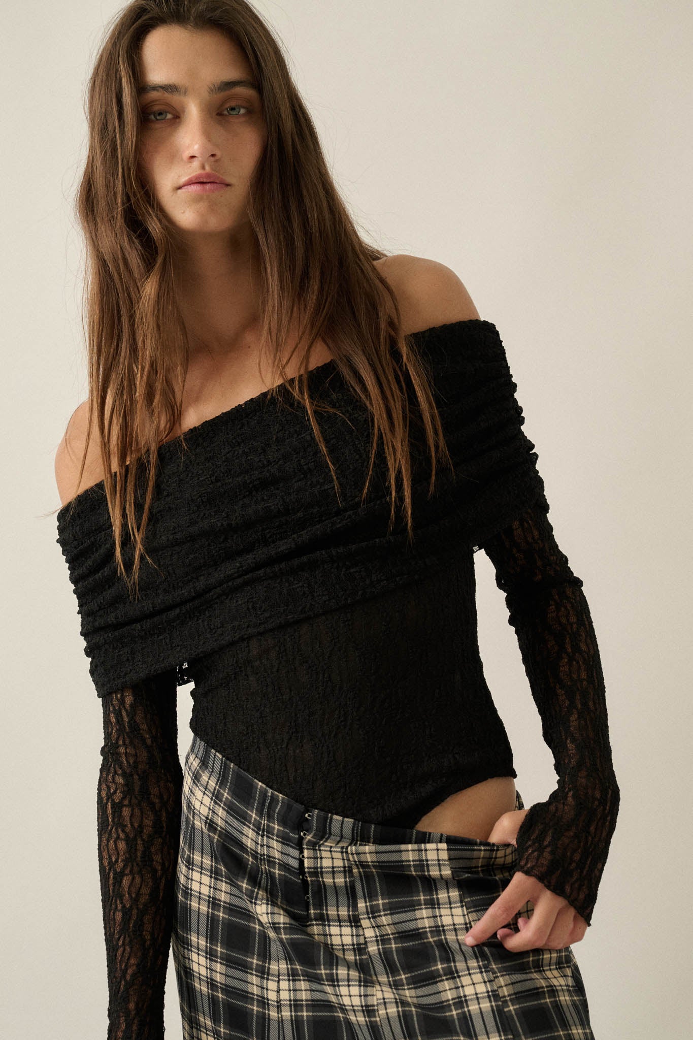 Graceful Beauty Lace Foldover Off-Shoulder Bodysuit