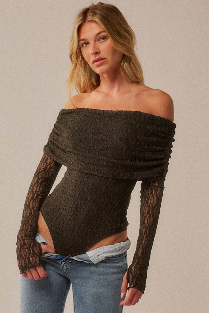 Graceful Beauty Lace Foldover Off-Shoulder Bodysuit - ShopPromesa