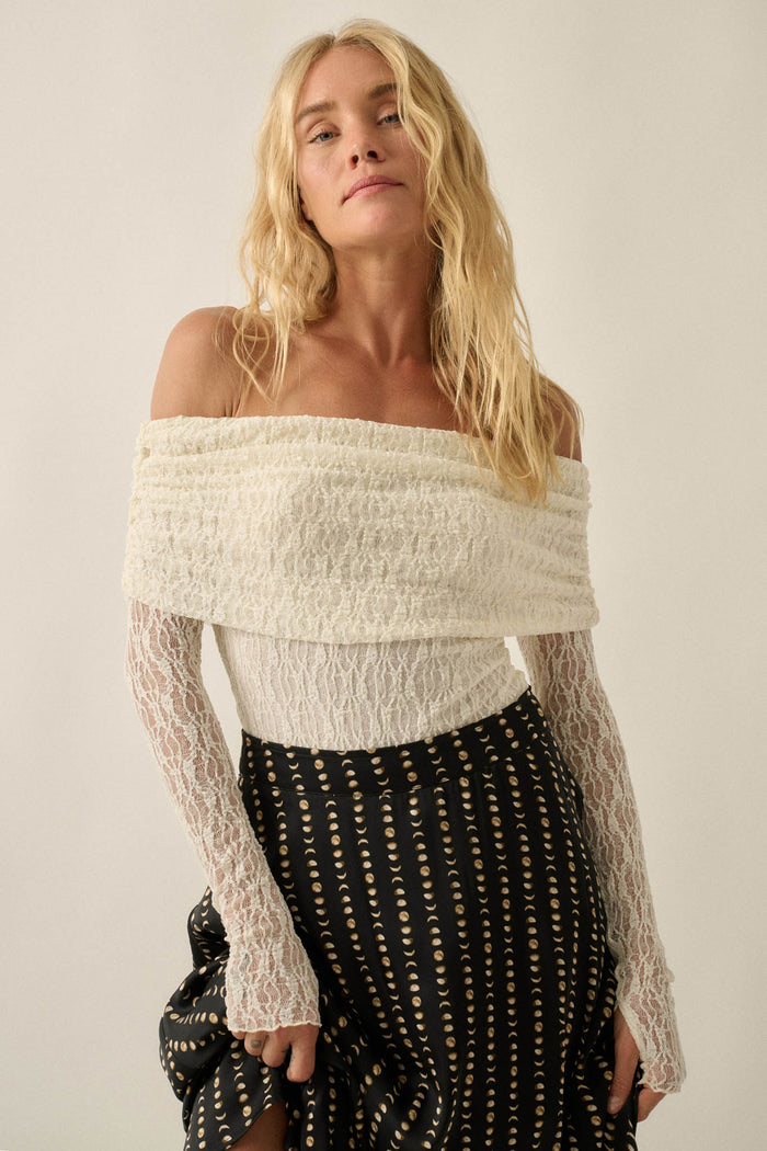 Graceful Beauty Lace Foldover Off-Shoulder Bodysuit - ShopPromesa