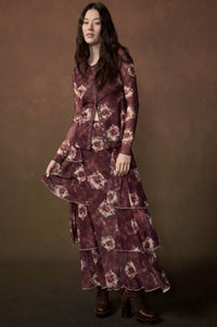 Merlot Bouquet Floral Mesh Long-Sleeve Snap-Front Top - ShopPromesa