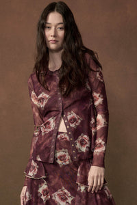 Merlot Bouquet Floral Mesh Long-Sleeve Snap-Front Top - ShopPromesa