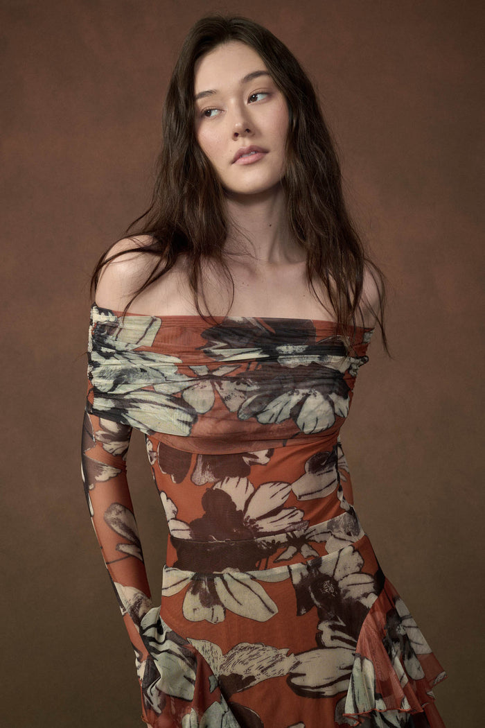 Terracotta Garden Off-Shoulder Foldover Bodysuit - ShopPromesa