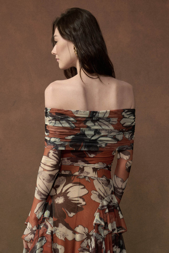 Terracotta Garden Off-Shoulder Foldover Bodysuit - ShopPromesa