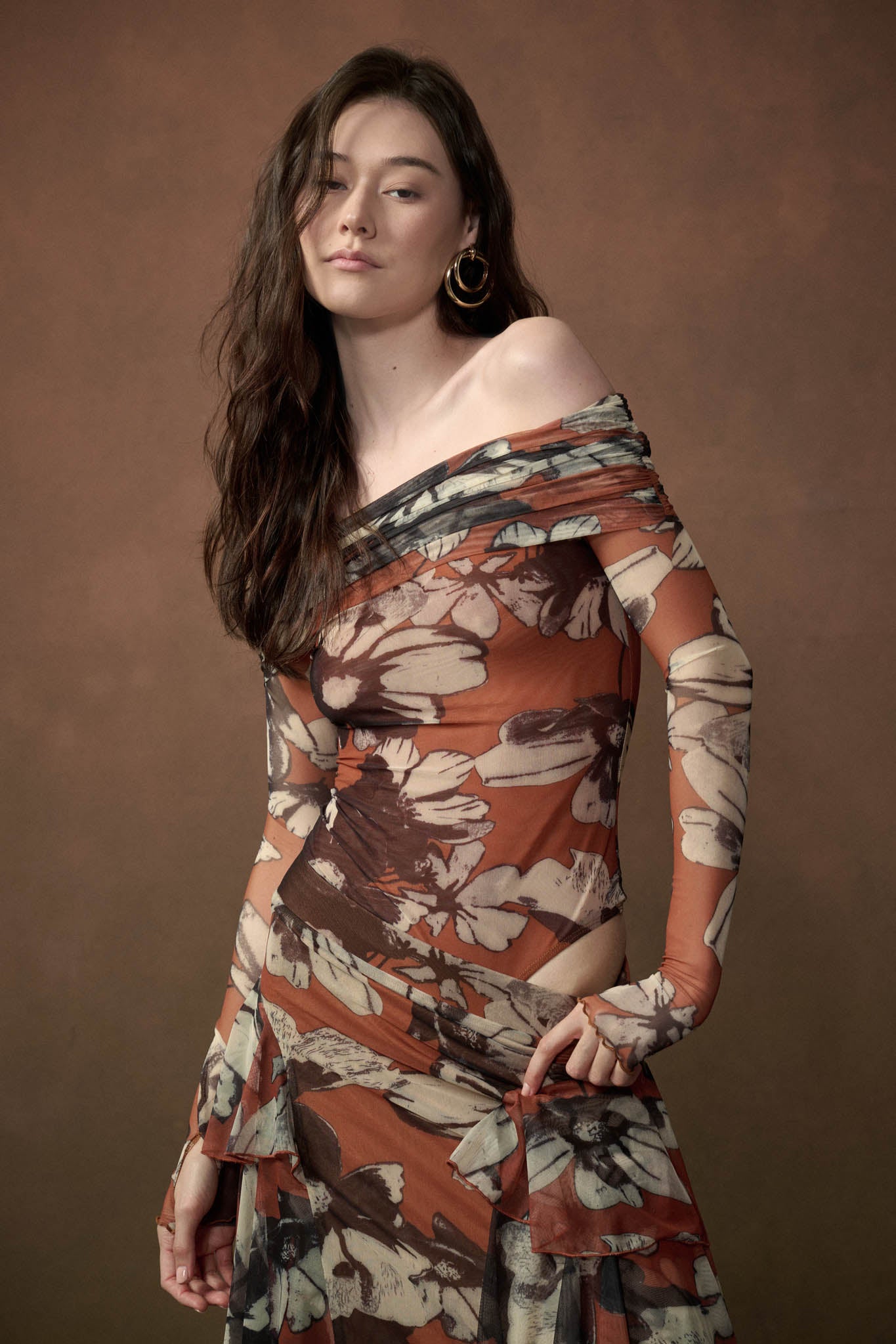 Terracotta Garden Off-Shoulder Foldover Bodysuit - ShopPromesa