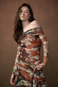 Terracotta Garden Off-Shoulder Foldover Bodysuit - ShopPromesa