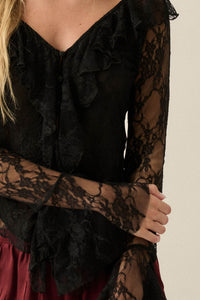 Bella Donna Floral Lace Ruffled Bell-Sleeve Top - ShopPromesa