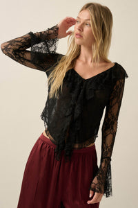 Bella Donna Floral Lace Ruffled Bell-Sleeve Top - ShopPromesa