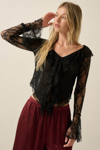Bella Donna Floral Lace Ruffled Bell-Sleeve Top - ShopPromesa